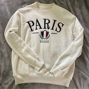 Hollister White Paris Graphic Crewneck Sweater